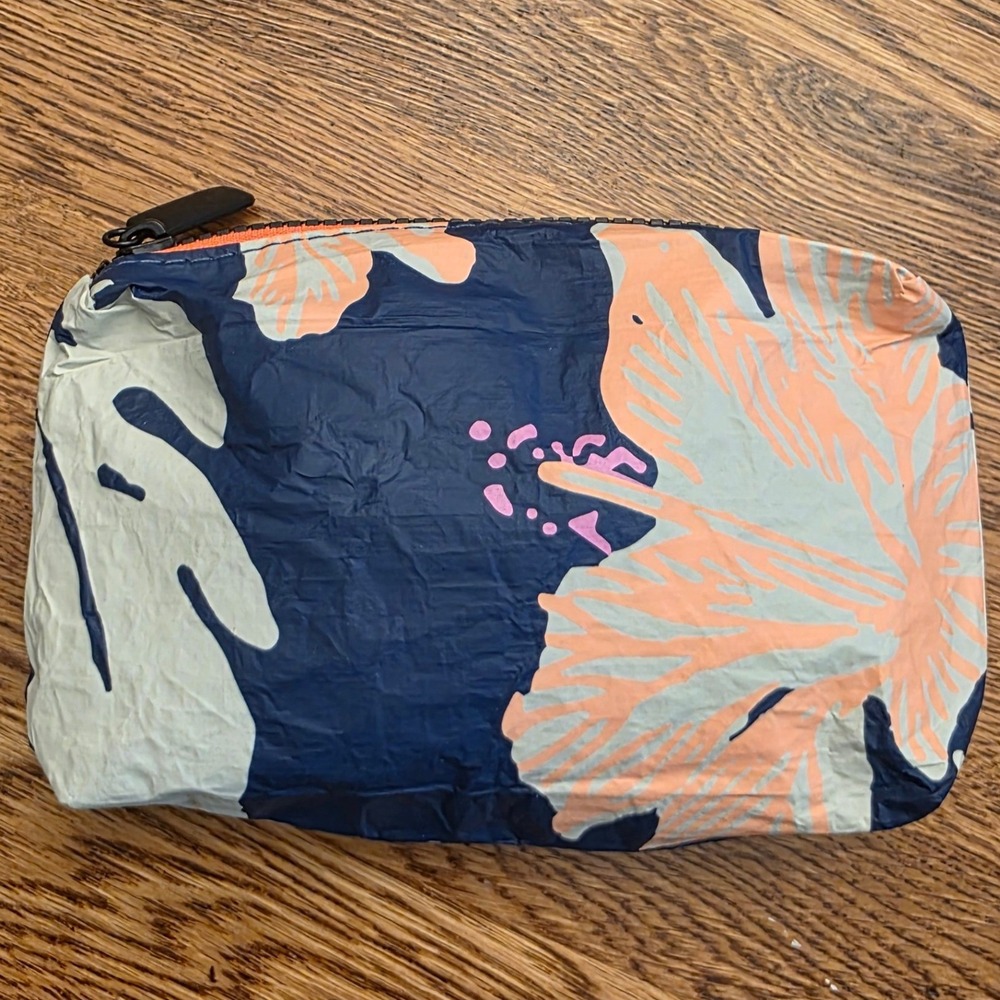 Aloha Collection Splash Proof Pouch Samudra Pape'ete Navy Peach Hibiscus Bag - Picture 2 of 9